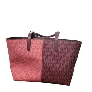 Michael Kors Jet Set Medium Two-Tone Logo Tote Bag Oxblood Multi Nwt